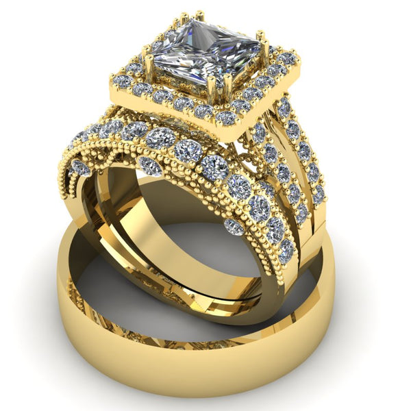 2.97ct Princess Cut Complete Gold Wedding Set - 03US35